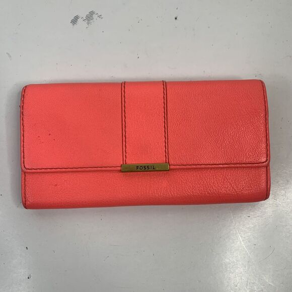 Fossil Wallet Hot Pink Pebbled Leather Checkbook Pockets Card Slots Pocketbook - Picture 2 of 11